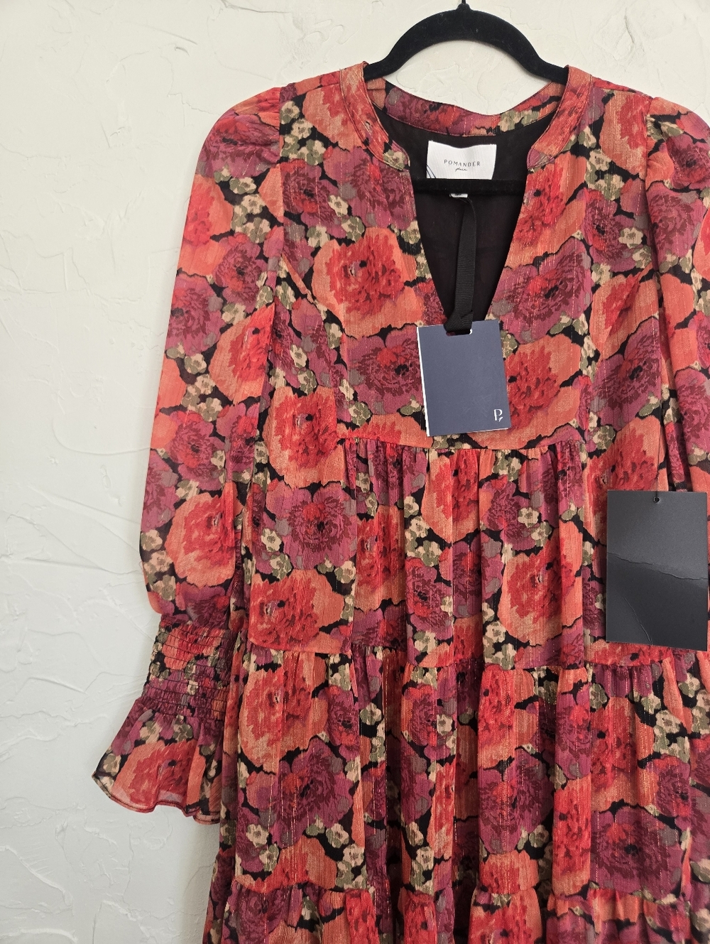 NWT Tuckernuck Pomander Place Floral Red Metallic Kenzo Dress, S - Picture 3 of 13